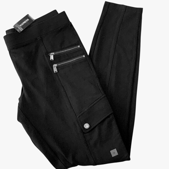 Express Ponte Skinny Cargo Leggings Black Womens Mid-Rise Stretch Pants- M- NWT - Picture 1 of 11